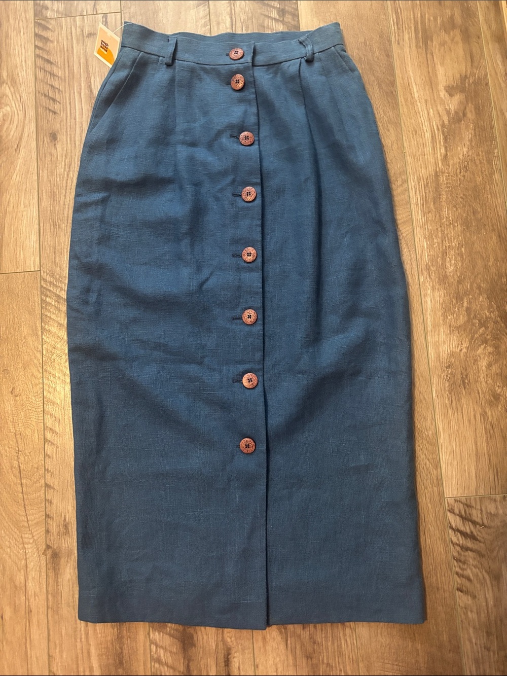 Blue Button-Front Vintage Maxi / Midi Skirt